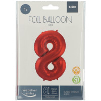 Folat Folienballon Ziffer / Zahl 8 Rot Metallic Matt - 86 cm