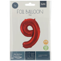 Folat fóliový balónik - červený - metalický - matný - číslo / číslica 9 - 86 cm