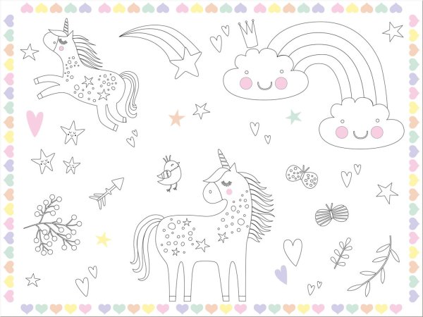 Folat Tischsets Malvorlagen Unicorns & Rainbows - 6 Stück