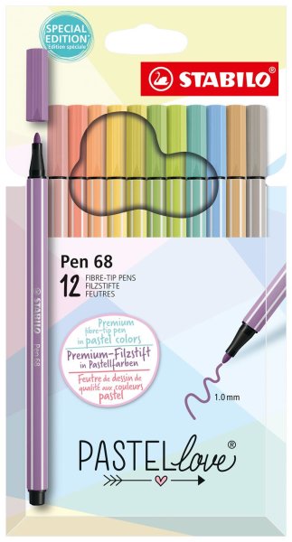 Premium-Filzstift - STABILO Pen 68 - 12er Pack - PASTELlove - mit 12 verschiedenen Pastellarben