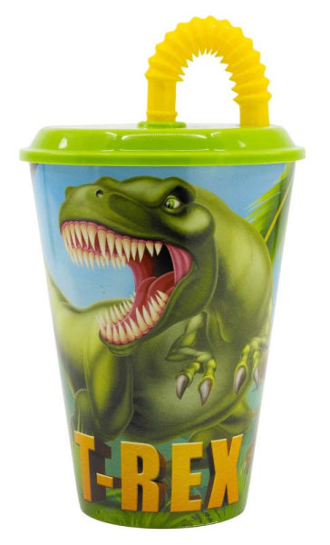 Trinkbecher mit Trinkhalm 430ml "T-REX"