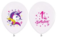 Ballon 30 cm 5 Stück - Happy Birthday Einhorn 1. Geburtstag