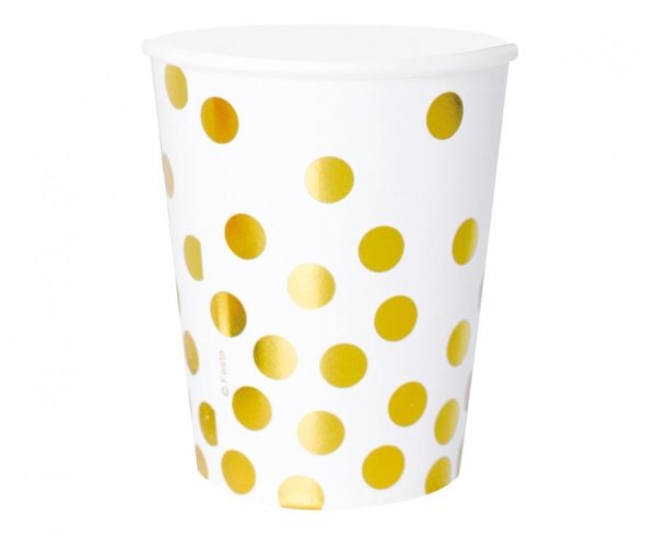 Party Pappbecher 270 ml 6 Stück Dots Gold/White