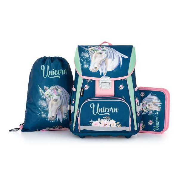 oxybag Školská taška PREMIUM Unicorn Flowers 3-dielna súprava