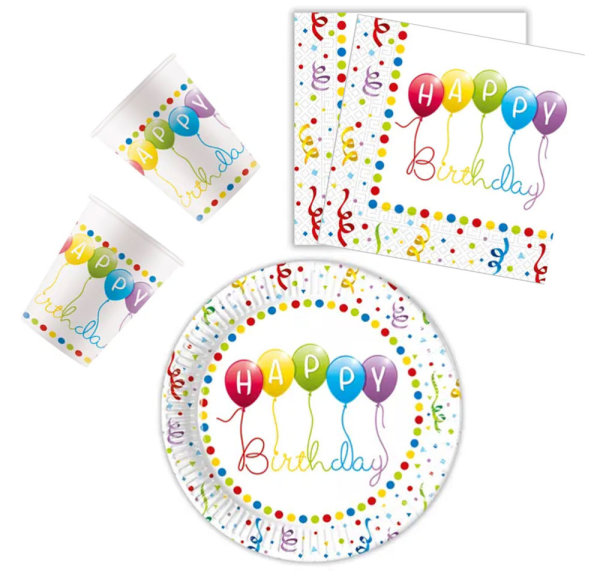 Party-Set 36-teilig "Happy Birthday" Streamers 23 cm