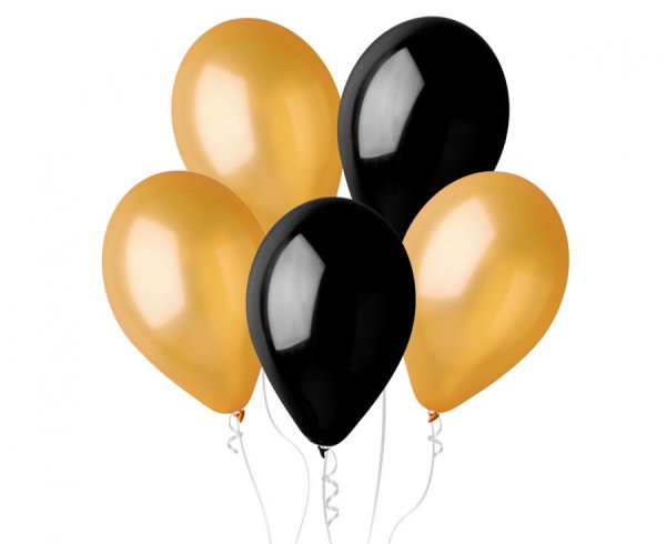 Ballon 30 cm 5 Stück - Gold & Schwarz