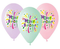 Ballon 33 cm 5 Stück - Happy Birthday Serpentine bunt