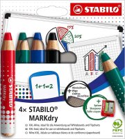 Whiteboard- und Flipchartmarker - STABILO Marker MARKdry - 4er Etui mit Spitzer und Abwischtuch