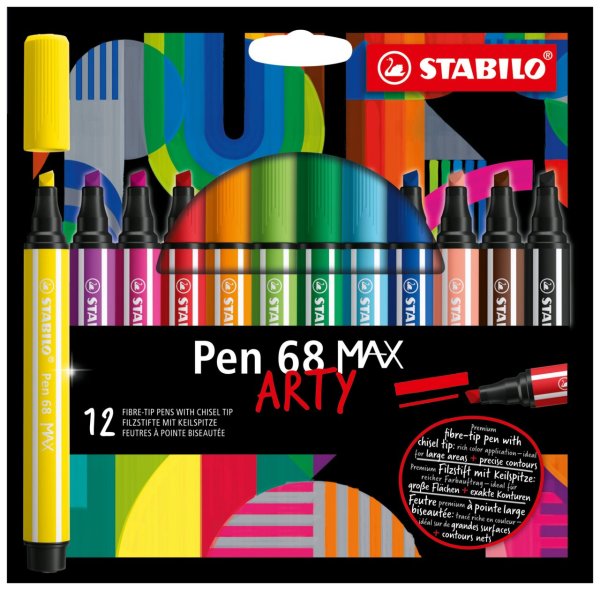 Premium-Filzstift mit dicker Keilspitze - STABILO Pen 68 MAX - 12er Etui ARTY