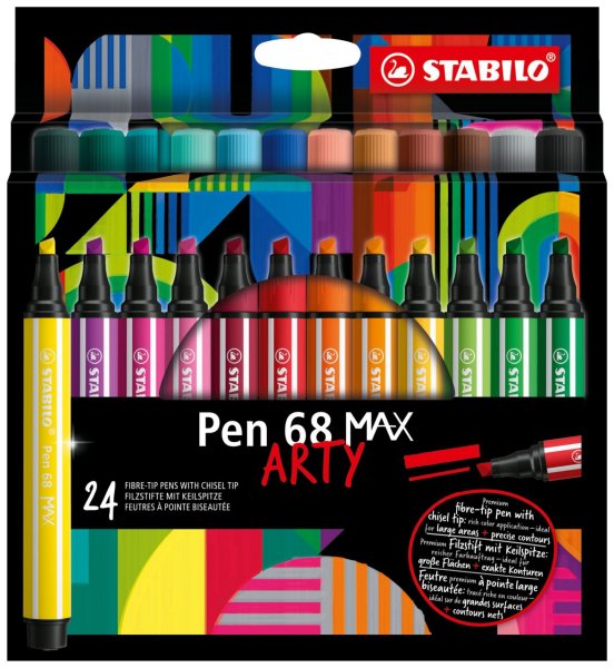 Premium-Filzstift mit dicker Keilspitze - STABILO Pen 68 MAX - 24er Etui ARTY