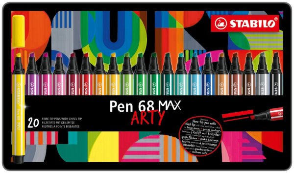 Premium-Filzstift mit dicker Keilspitze - STABILO Pen 68 MAX - 20er Metalletui ARTY