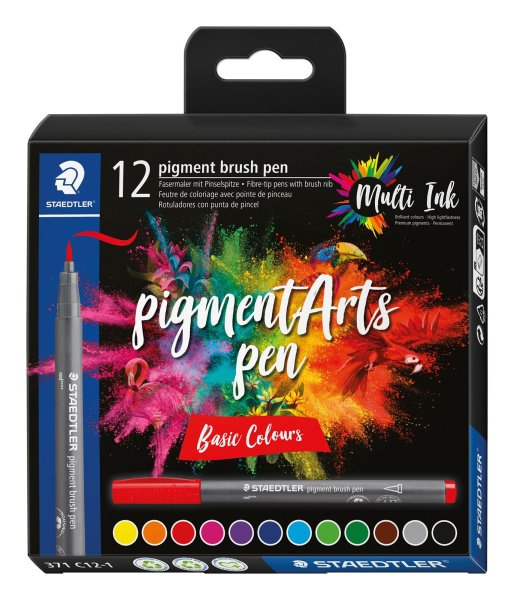 STAEDTLER Fasermaler pigment brush pen 12er Etui "Basic Colours"