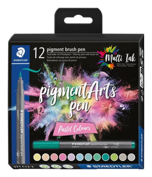 STAEDTLER Fasermaler pigment brush pen 12er Etui "Pastel Colours"