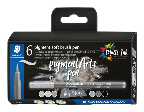 STAEDTLER Fasermaler pigment soft brush pen 6er "Grey Colours"