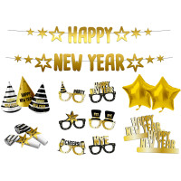Folat Partybox Silvester Black Gold Happy New Year 28-teilig