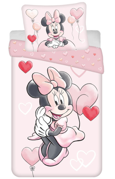 Javoli posteľná bielizeň - 140 x 200 cm / 70 x 90 cm - bavlna - Minnie Mouse - srdiečkové balóny