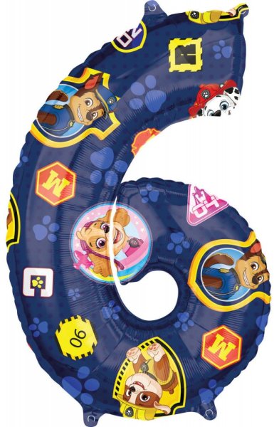 Folienballon Ziffer-/Zahlenballon Nummer 6 Paw Patrol 66cm