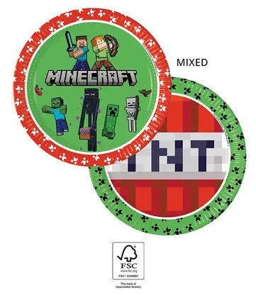 Party Pappteller 23 cm 8 Stück "Minecraft" TNT mixed