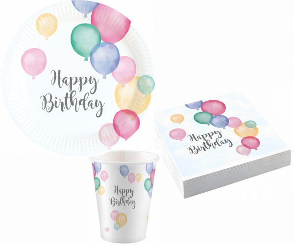 Party-Set 36-teilig "Happy Birthday" Pastell 18 cm