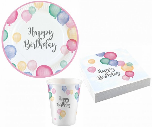 Party-Set 36-teilig "Happy Birthday" Pastell 23 cm