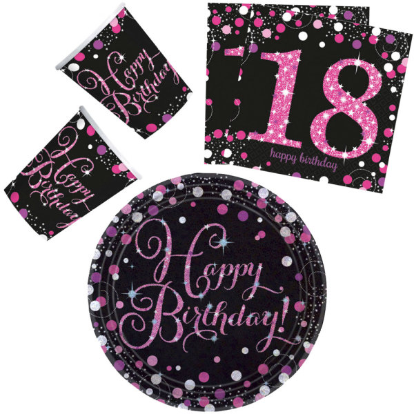 Party-Set 32-teilig "Happy Birthday" Black / Pink 18er 23 cm