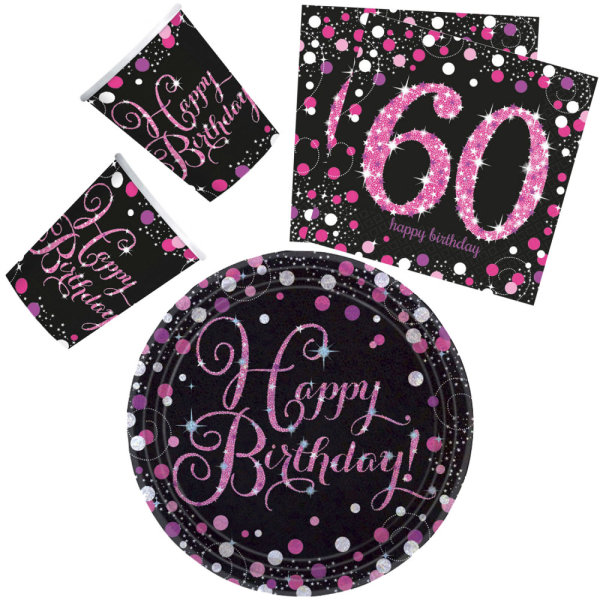 Party-Set 32-teilig "Happy Birthday" Black / Pink 60er 23 cm