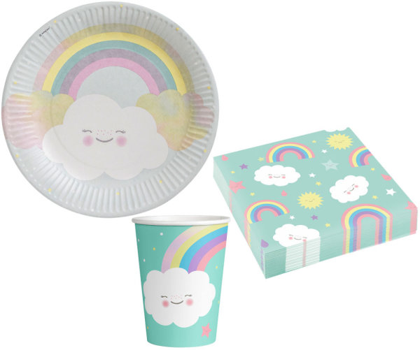 Party-Set 36-teilig "Rainbow and Cloud" white, green 23 cm