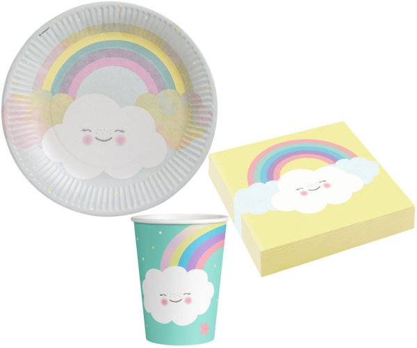 Party-Set 36-teilig "Rainbow and Cloud" white, green, yellow 23 cm