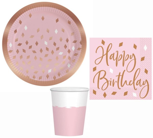 Party-Set 36-teilig "Happy Birthday" rose gold 23 cm