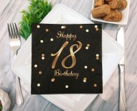 Party Servietten 33 x 33 cm 20 Stück "Happy Birthday" black / gold 18er