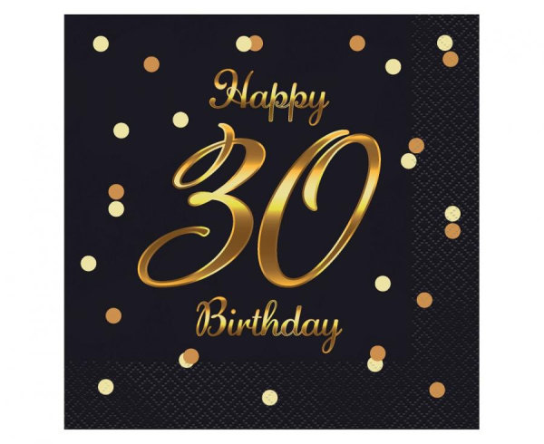 Party Servietten 33 x 33 cm 20 Stück "Happy Birthday" black / gold 30er