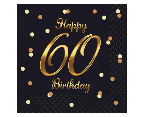 Party Servietten 33 x 33 cm 20 Stück "Happy Birthday" black / gold 60er