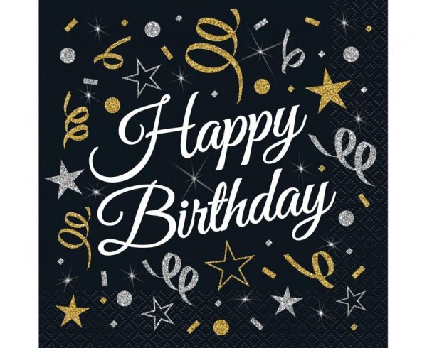 Party Servietten 33 x 33 cm 20 Stück "Happy Birthday" black / gold