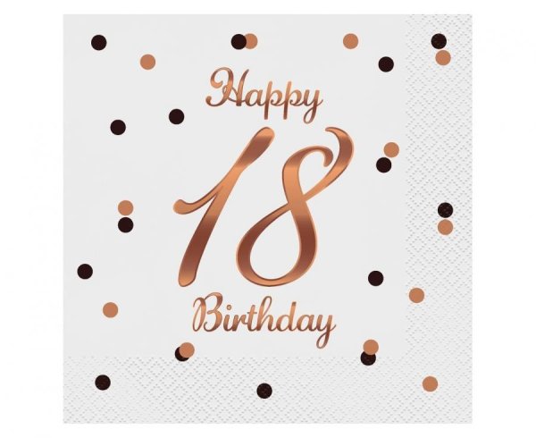 Party Servietten 33 x 33 cm 20 Stück "Happy Birthday" white / rose-gold 18er