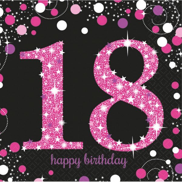 Party Servietten 33 x 33 cm 16 Stück "Happy Birthday" Black / Pink 18er