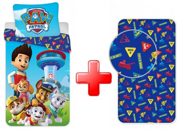 Bettwäsche-Set 140 x 200 + Spannbetttuch 90 x 200 "Paw Patrol" Tower