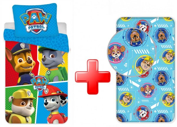 Bettwäsche-Set 140 x 200 + Spannbetttuch 90 x 200 "Paw Patrol" Team 4