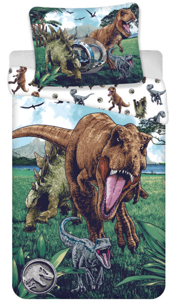 Bettwäsche 140 x 200 cm / 70 x 90 cm Baumwolle "Jurassic World" Trio