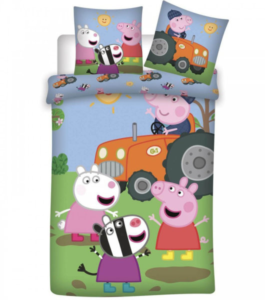 Bettwäsche 140 x 200 cm / 70 x 80 cm Baumwolle "Peppa Pig Tractor"