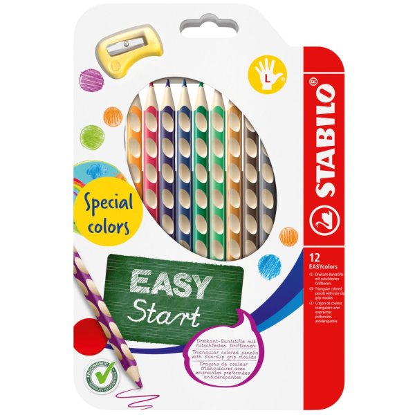 STABILO EASYcolors ergonomická farbička - pre ľavákov - špeciálne farby - 12 ks + strúhadlo