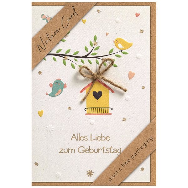 bsb blahoželanie - Nature Card - narodeniny - búdka pre vtáčiky - Alles Liebe zum Geburtstag