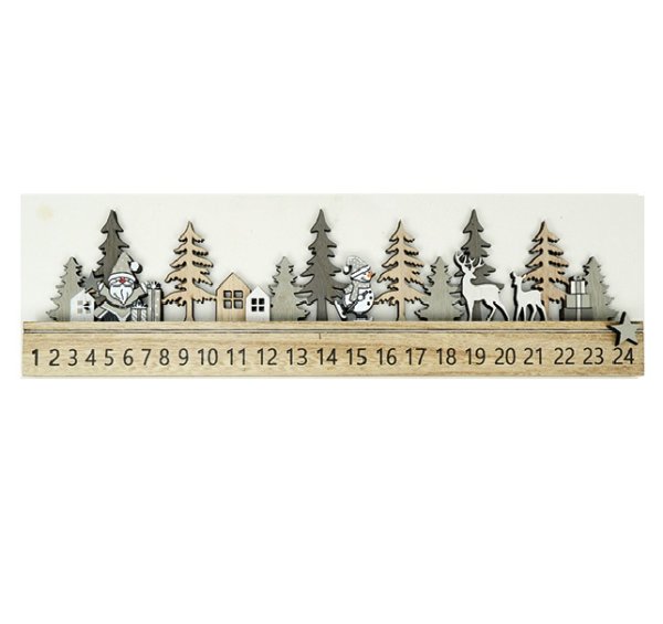 Weihnachtskalender XL aus Holz 38x2,3x10cm grau