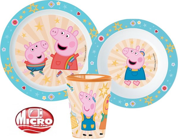 Peppa Wutz jedálenská súprava, mikroplastiková súprava, s pohárom 260 ml