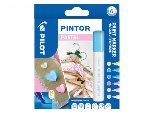 PILOT Pigmentmarker PINTOR, medium, 6er Set "PASTEL MIX"