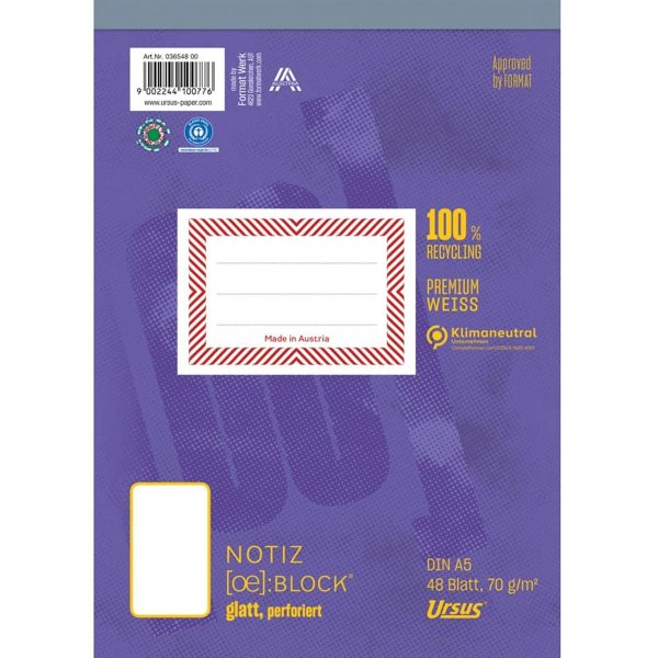 URSUS [OE] Notizblock A5 48 Blatt glatt