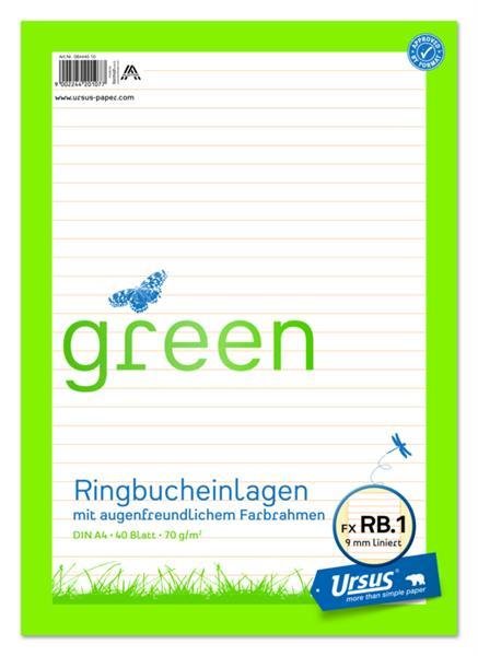 URSUS listy do krúžkových zakladačov A4 40 listov 9mm linajkové s farebným rámom