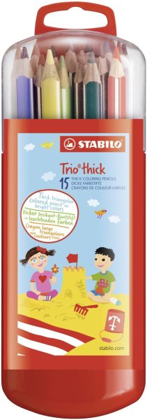 Dreikant-Buntstift - STABILO Trio dick - 15er Box mit Hängelasche - mit 15 verschiedenen Farben